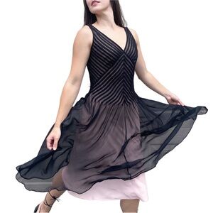 Vintage Talbots Dark Coquette Sheer Silk Chiffon Pleated Art Deco Midi Dress 8